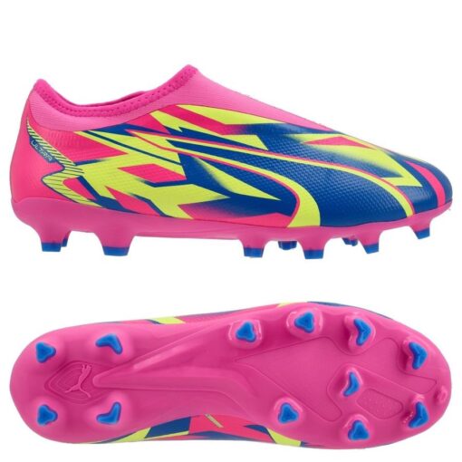 PUMA Ultra Match + Laceless FG/AG Energy - Pink/Blå/Gul Børn